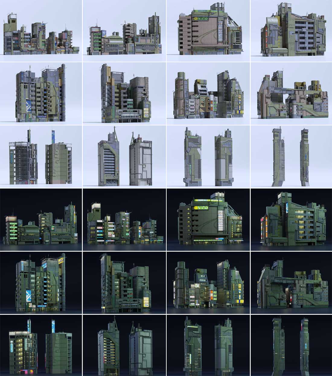 未来科幻日本千叶城市建筑楼房港口码头工业仓库场景人物角色3D模型资产(Blender/FBX/OBJ/UE5格式) Big Medium Small – Chiba City