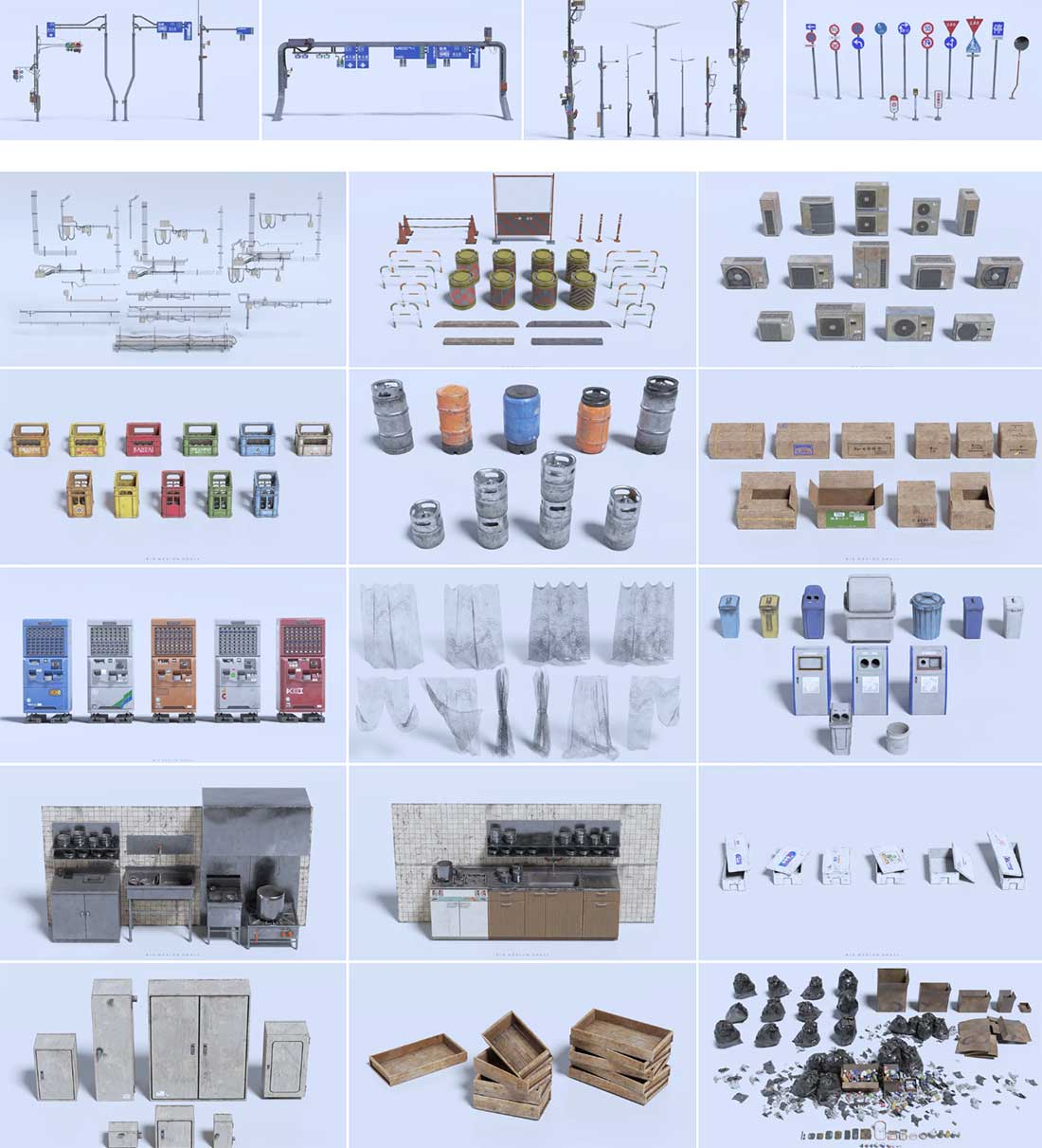 未来科幻日本千叶城市建筑楼房港口码头工业仓库场景人物角色3D模型资产(Blender/FBX/OBJ/UE5格式) Big Medium Small – Chiba City