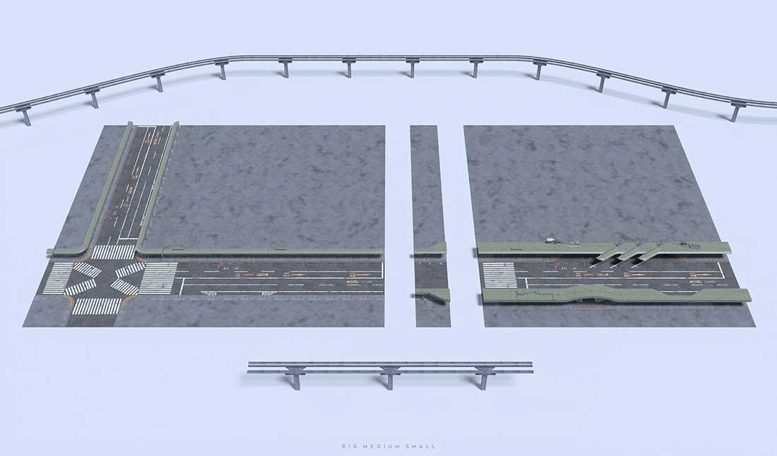 未来科幻日本千叶城市建筑楼房港口码头工业仓库场景人物角色3D模型资产(Blender/FBX/OBJ/UE5格式) Big Medium Small – Chiba City