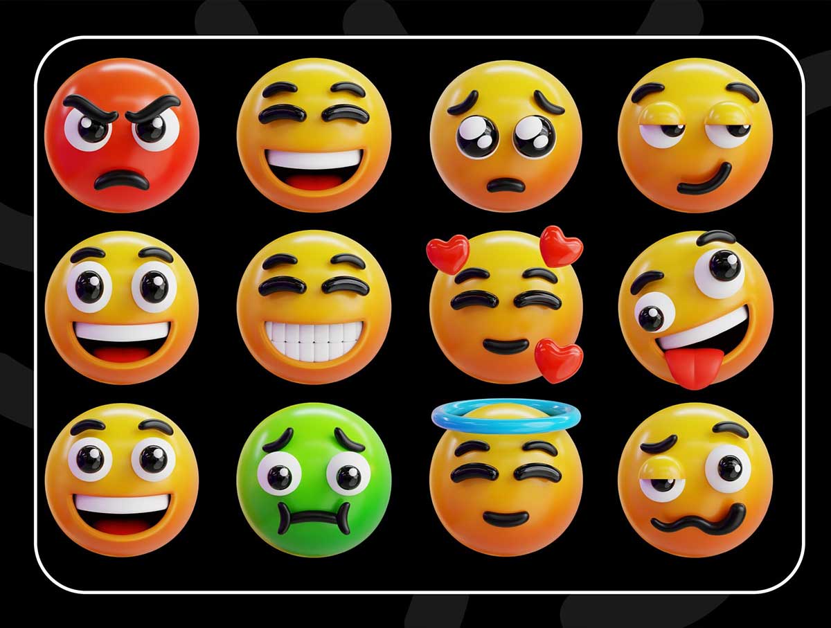 50个独特的表情符号3D图标模型素材合集(Blender,FBX,OBJ,PNG) Emoji 3D Icon Packs