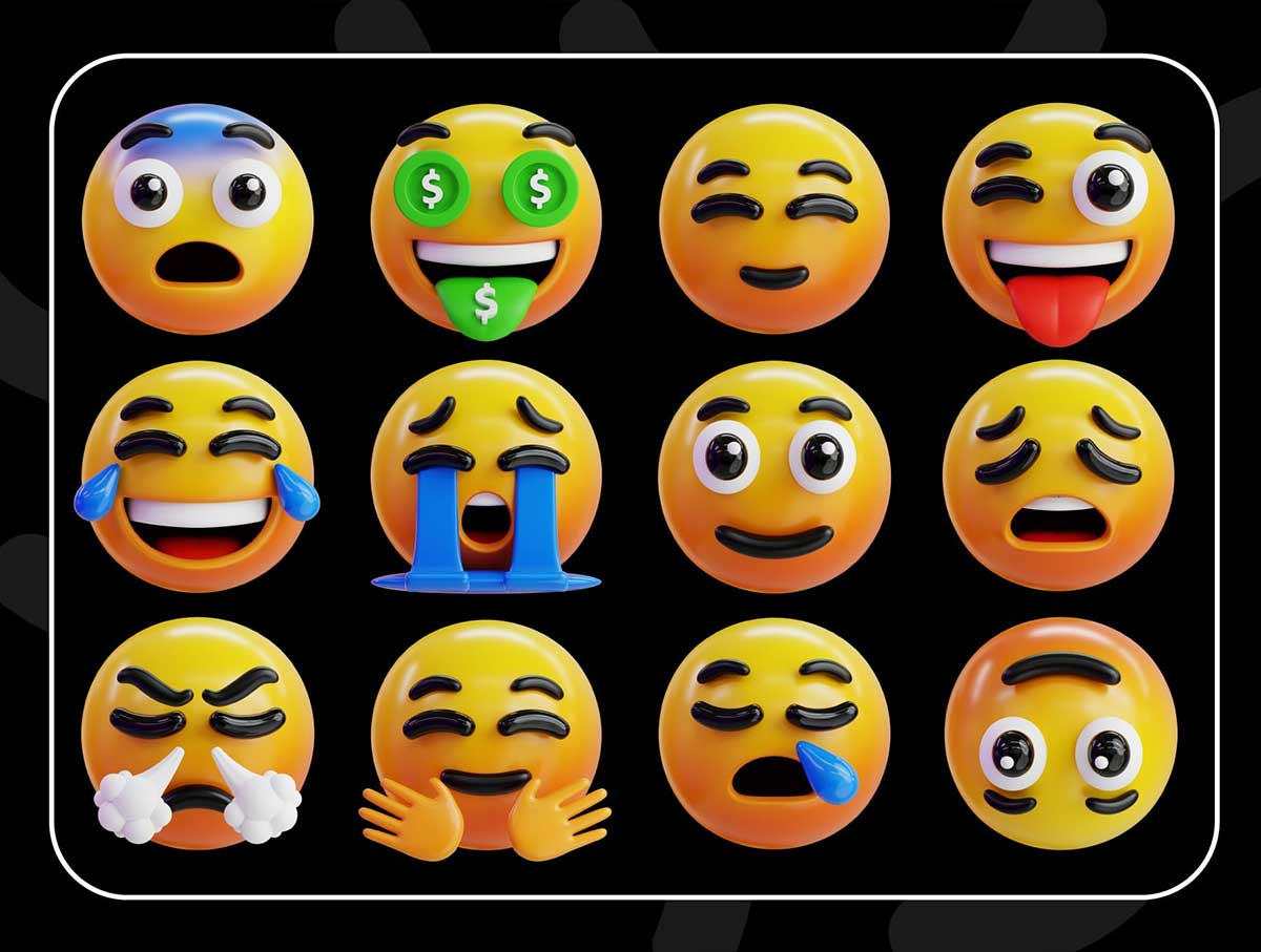50个独特的表情符号3D图标模型素材合集(Blender,FBX,OBJ,PNG) Emoji 3D Icon Packs