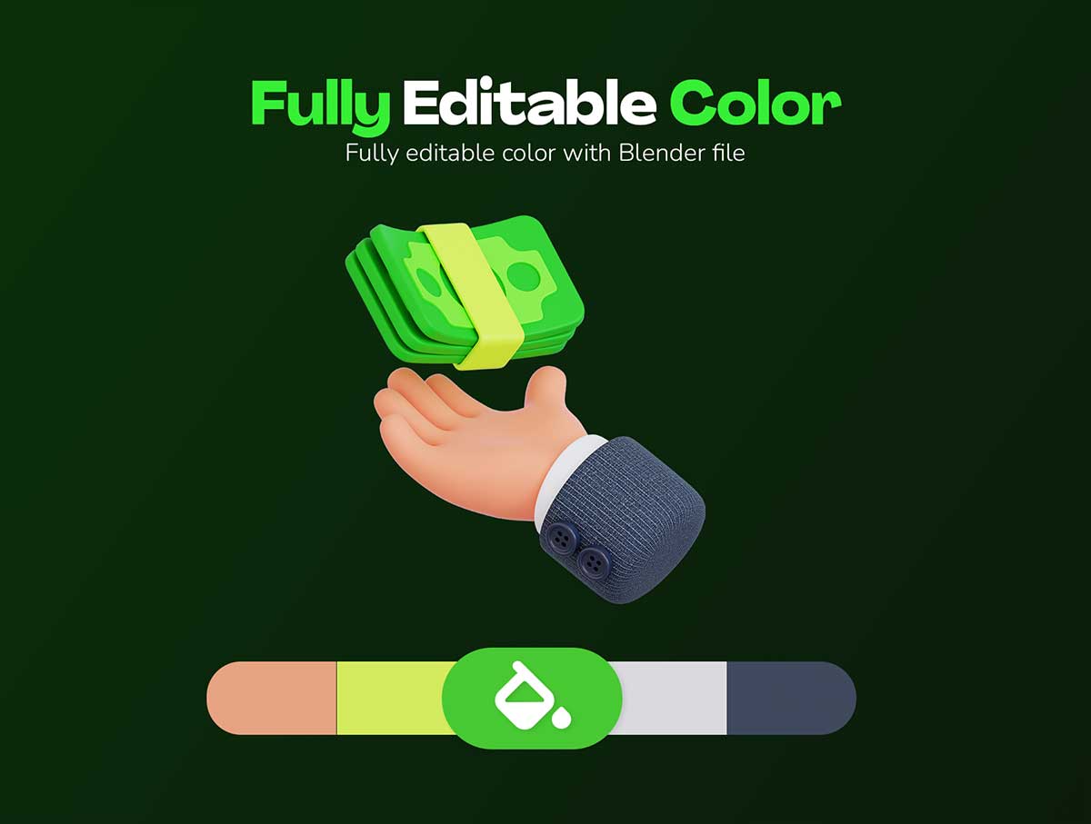 20款高品质手持钞票货币3D图标模型素材包(Blender,FBX,OBJ,PNG) Hands Holding Money 3D Icon Pack