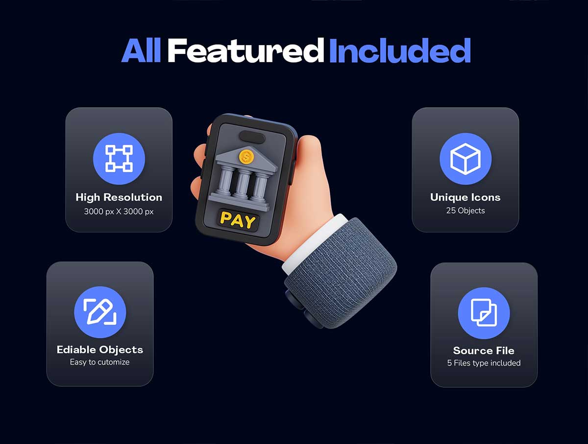 25个高质量的支付手势3D图标模型素材(Blender,FBX,OBJ,PNG) Payment Hand Gestures