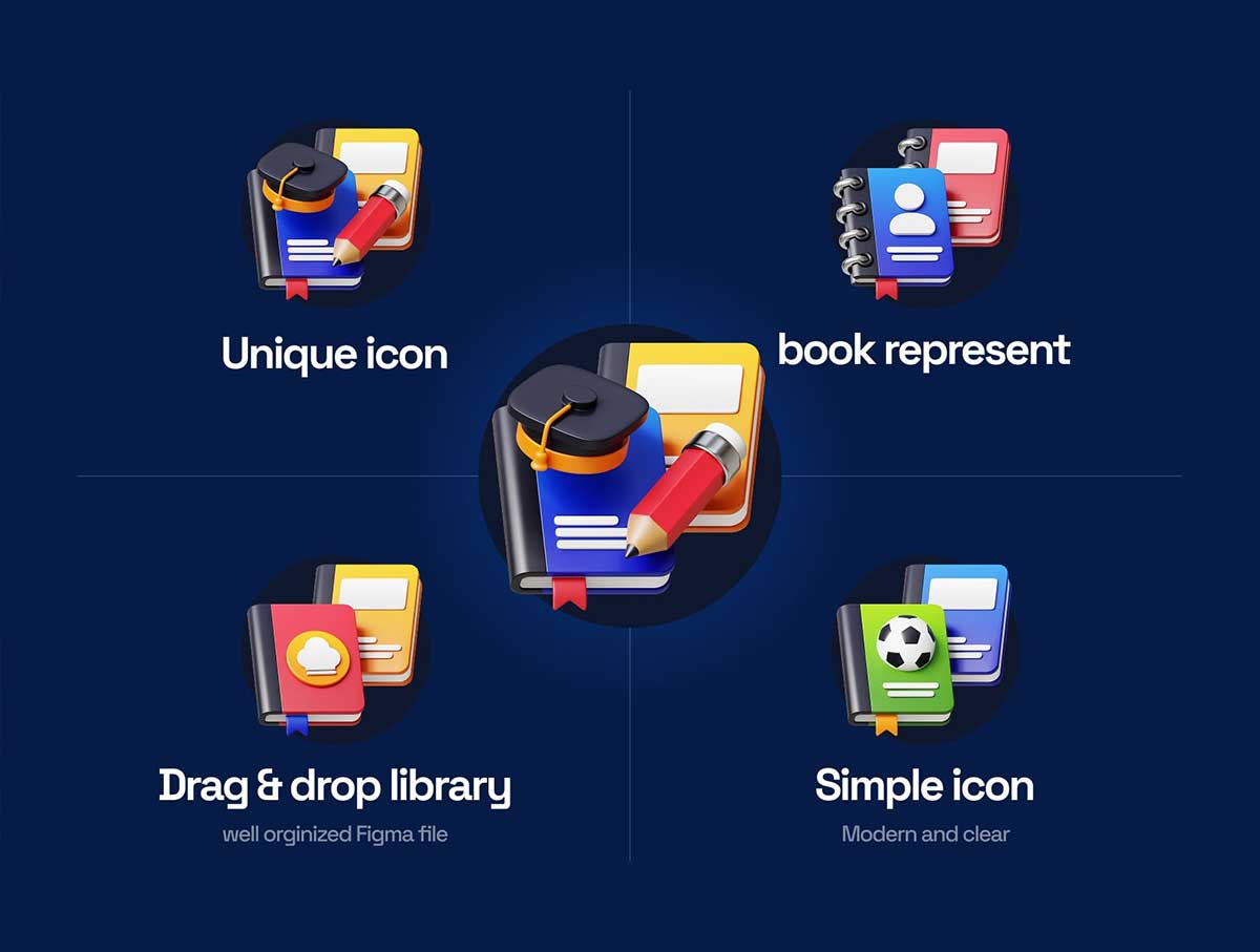 20个高分辨书籍图标3D模型素材(OBJ,PSD,PNG) Book 3D Icon Pack_源酷素材网
