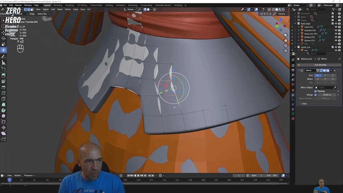 Blender卡通兔子武士角色建模UV贴图绑定渲染基础教程(中英文教程) ZERO to HERO – Blender 5 Beginner course