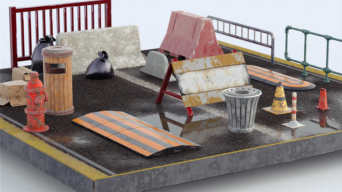 100个C4D道路沥青路面街道模型OC+RS预设(lib4d,FBX,OBJ) Cityscape + Streets Bundle