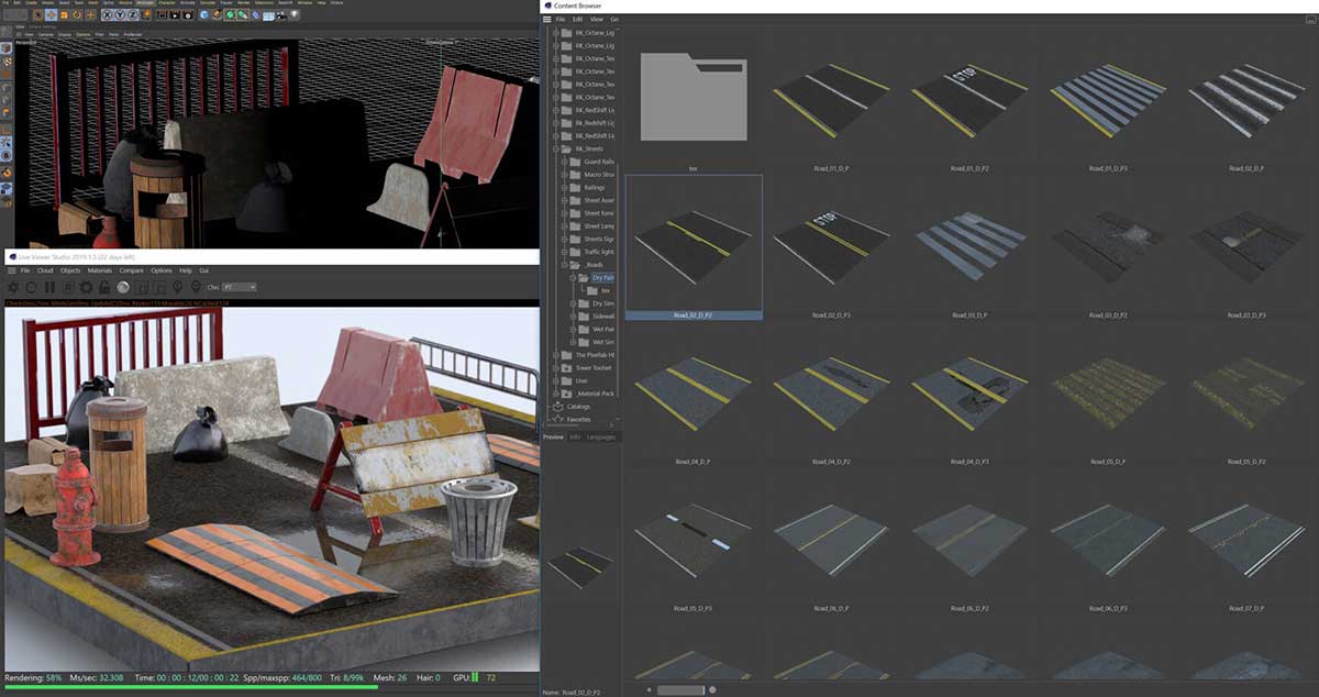 100个C4D道路沥青路面街道模型OC+RS预设(lib4d,FBX,OBJ) Cityscape + Streets Bundle