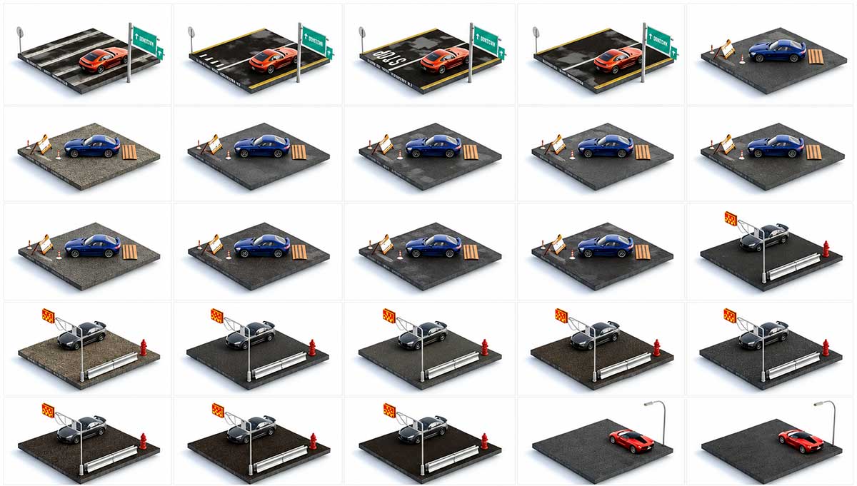 100个C4D道路沥青路面街道模型OC+RS预设(lib4d,FBX,OBJ) Cityscape + Streets Bundle
