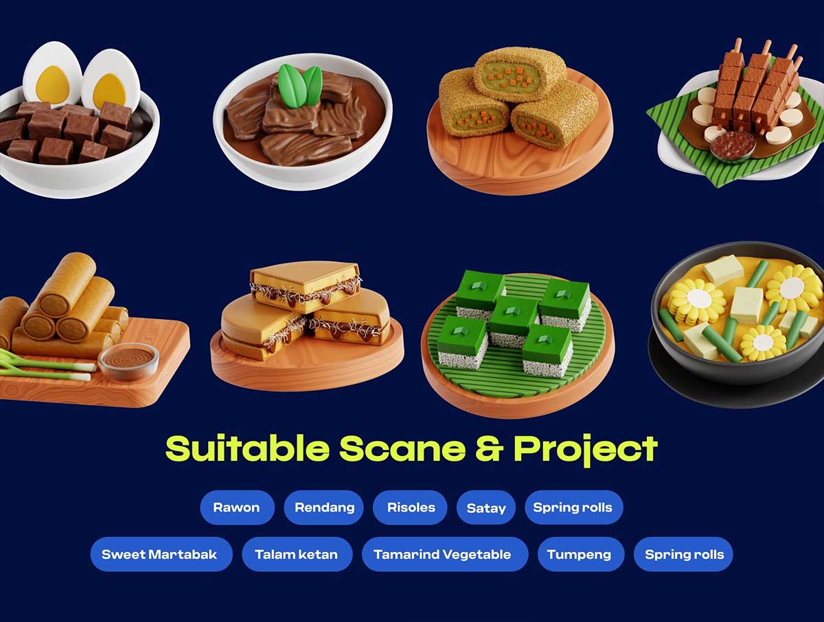 Blender印尼传统美食3D图标模型素材包 Indonesian Traditional Food 3D Icon pack