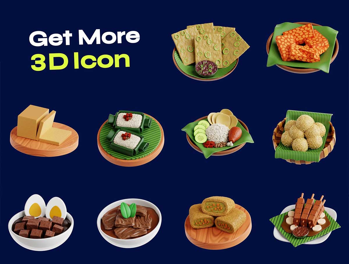 Blender印尼传统美食3D图标模型素材包 Indonesian Traditional Food 3D Icon pack