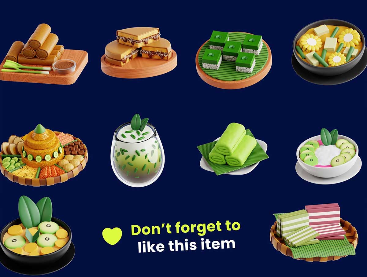 Blender印尼传统美食3D图标模型素材包 Indonesian Traditional Food 3D Icon pack