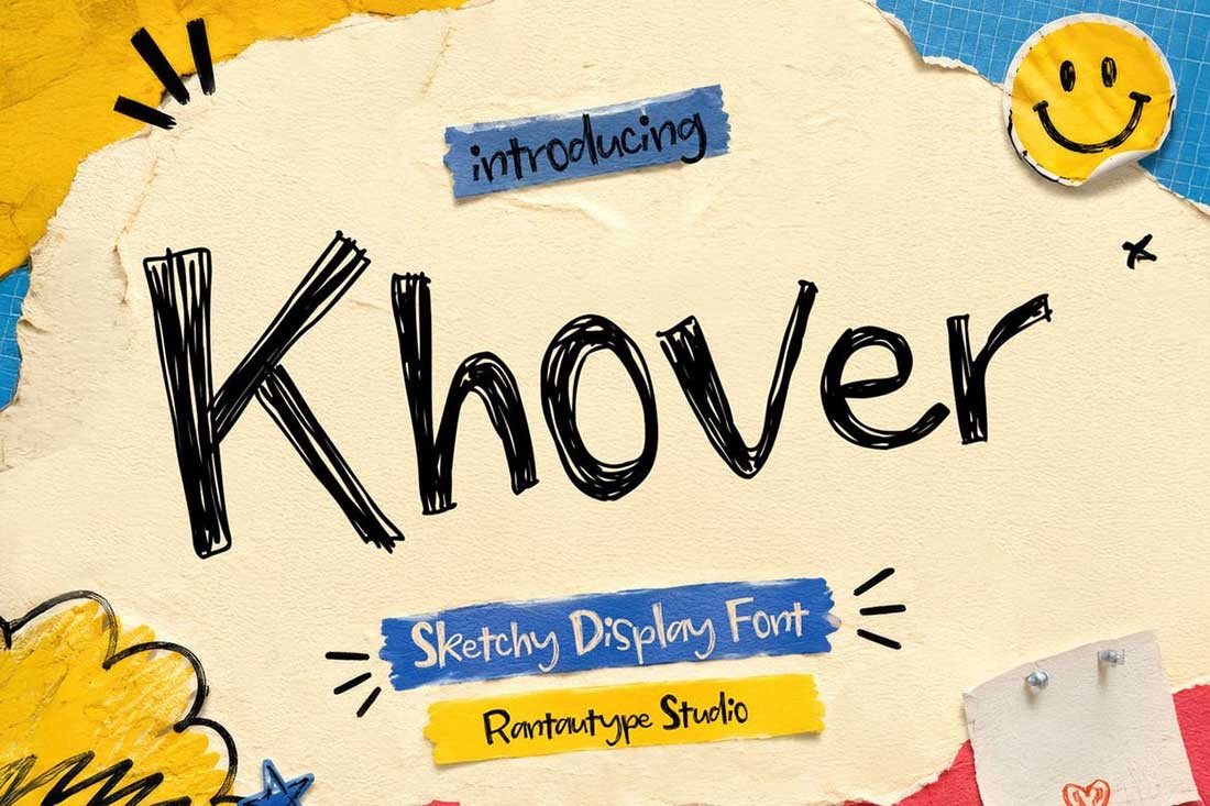 现代趣味涂鸦手绘包装标题设计英文字体素材 Khover Sketchy Display Font
