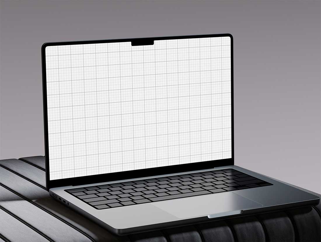 1款工业风UI广告界面作品集设计苹果笔记本MacBook样机PSD素材 Laptop Screen Mockup Layout