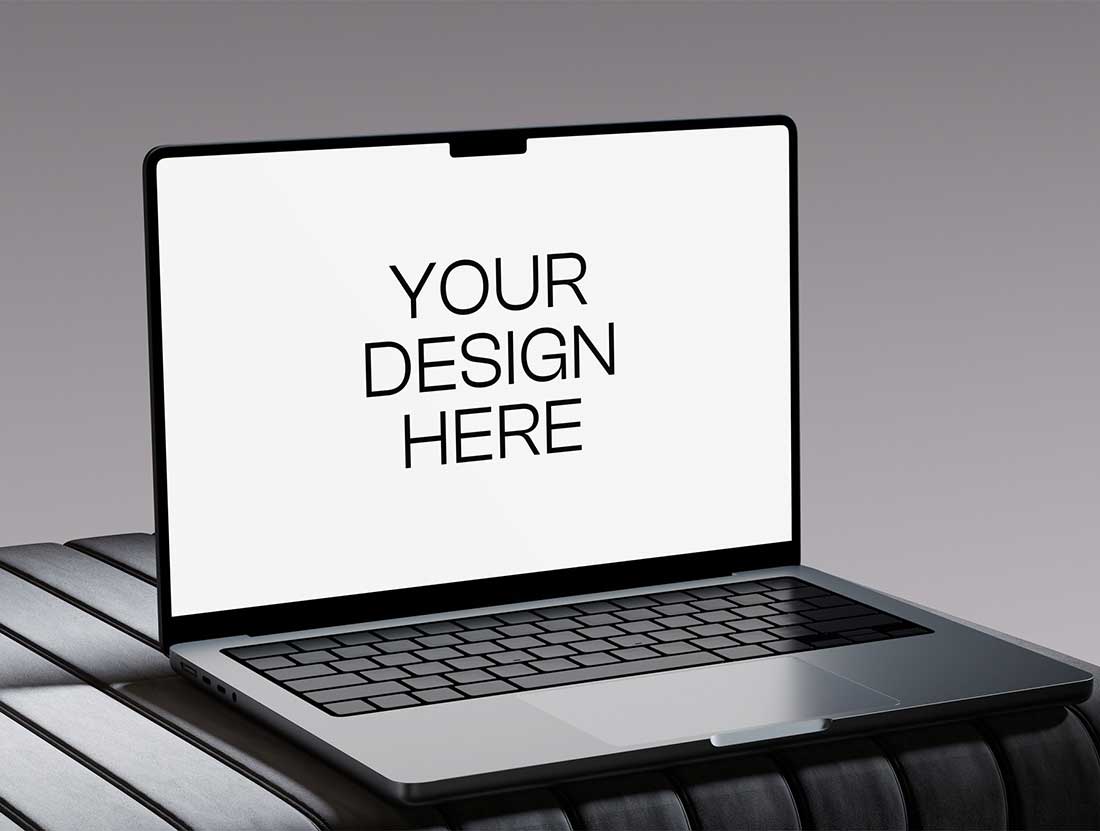 1款工业风UI广告界面作品集设计苹果笔记本MacBook样机PSD素材 Laptop Screen Mockup Layout