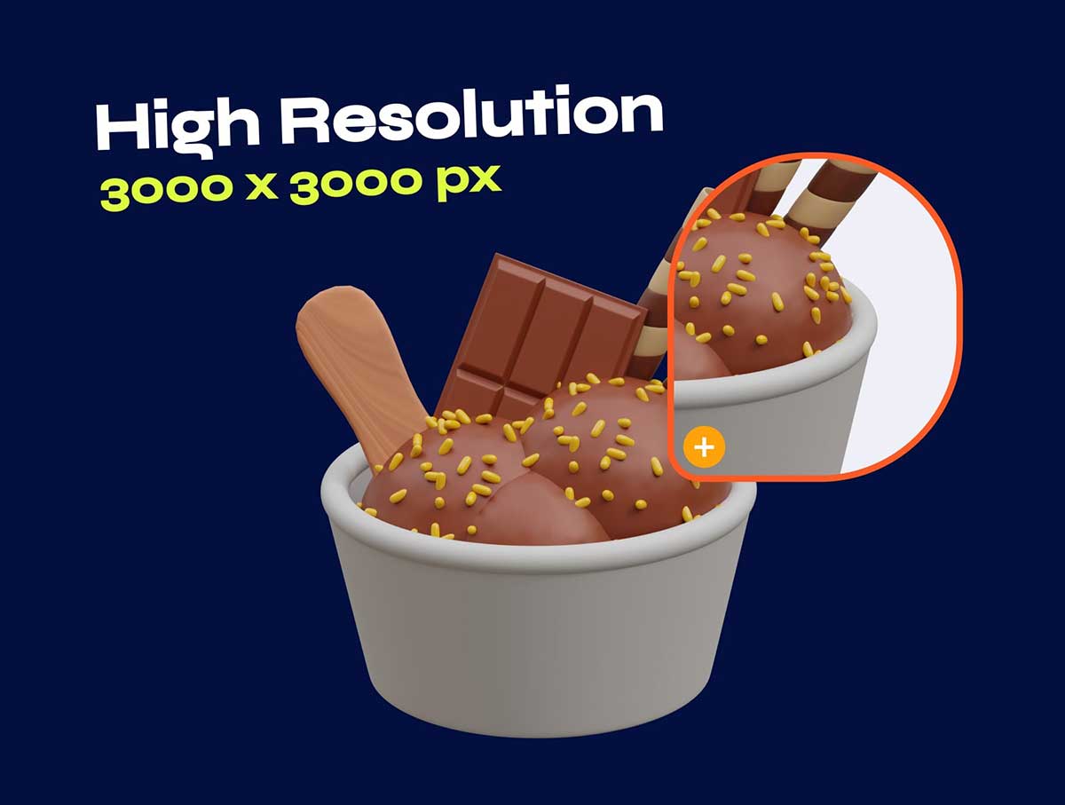 Blender冰淇淋和甜点食物图标3D模型素材(Blender,PNG) Ice Cream & Desserts 3D Icon