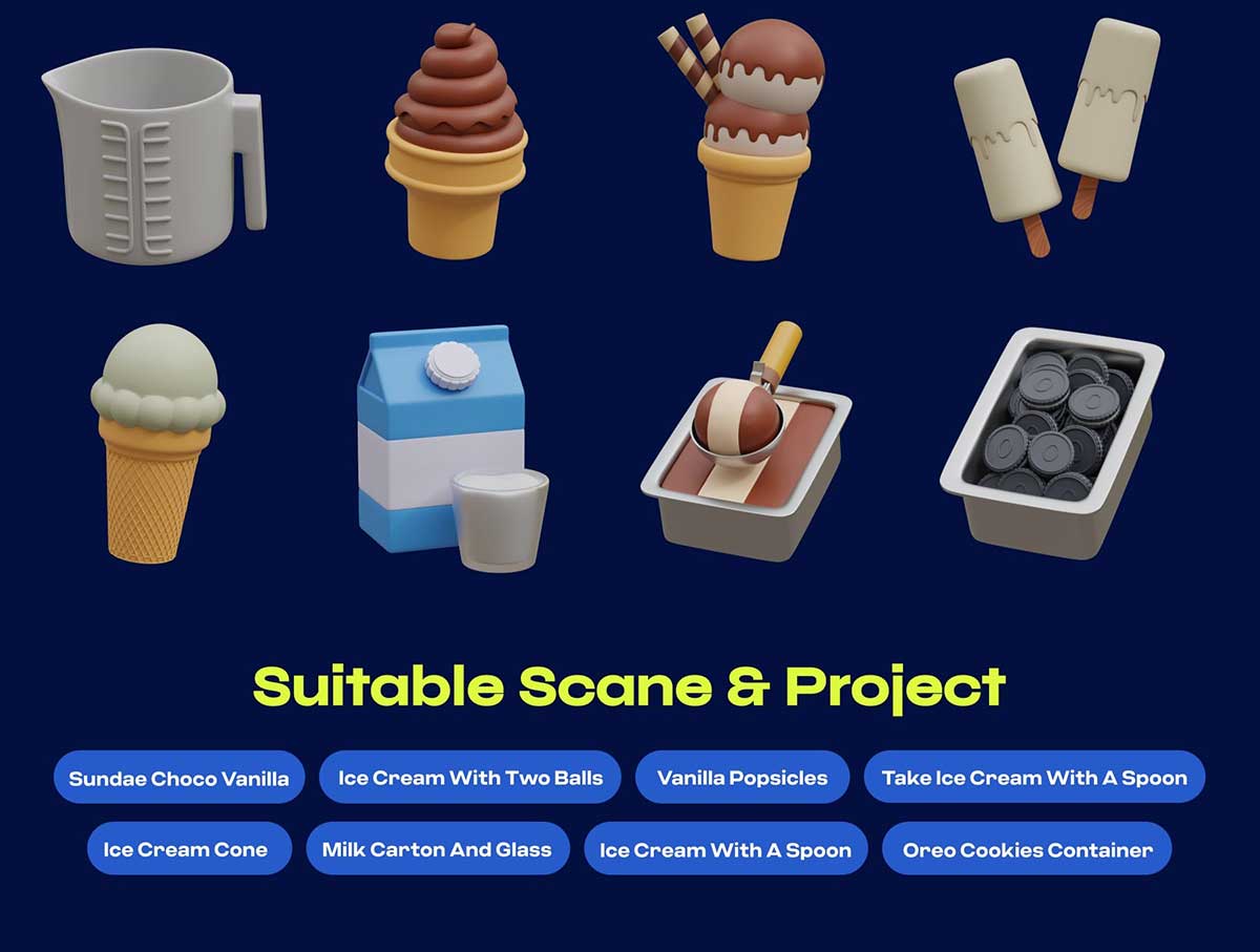 Blender冰淇淋和甜点食物图标3D模型素材(Blender,PNG) Ice Cream & Desserts 3D Icon