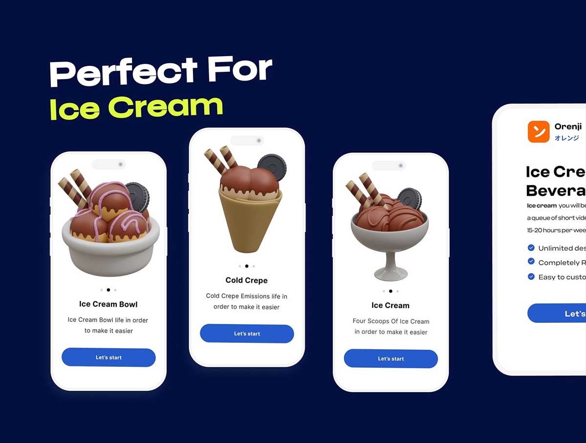 Blender冰淇淋和甜点食物图标3D模型素材(Blender,PNG) Ice Cream & Desserts 3D Icon