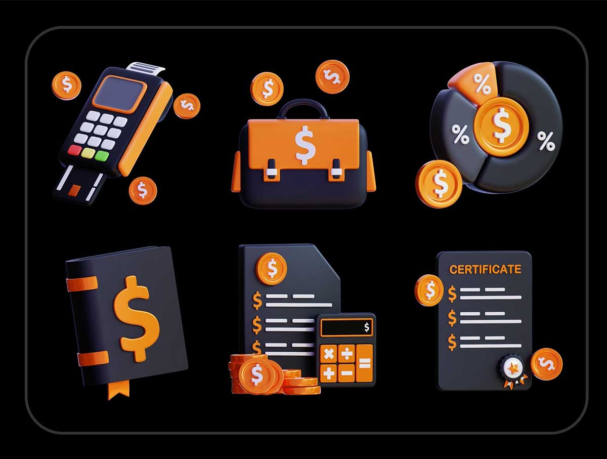 60个高质量现代金融与投资图标3D模型素材合集(Blender,OBJ,PNG) 60 Unique 3D Financial Icon Pack with High Resolution