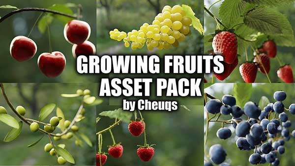 Blender高质量葡萄草莓樱桃蓝莓水果生长动画资产预设 Growing Fruits – Geo Nodes Curve Asset Pack