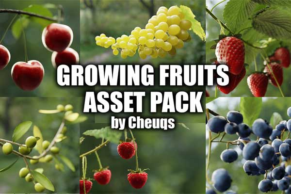 Blender高质量葡萄草莓樱桃蓝莓水果生长动画资产预设 Growing Fruits – Geo Nodes Curve Asset Pack