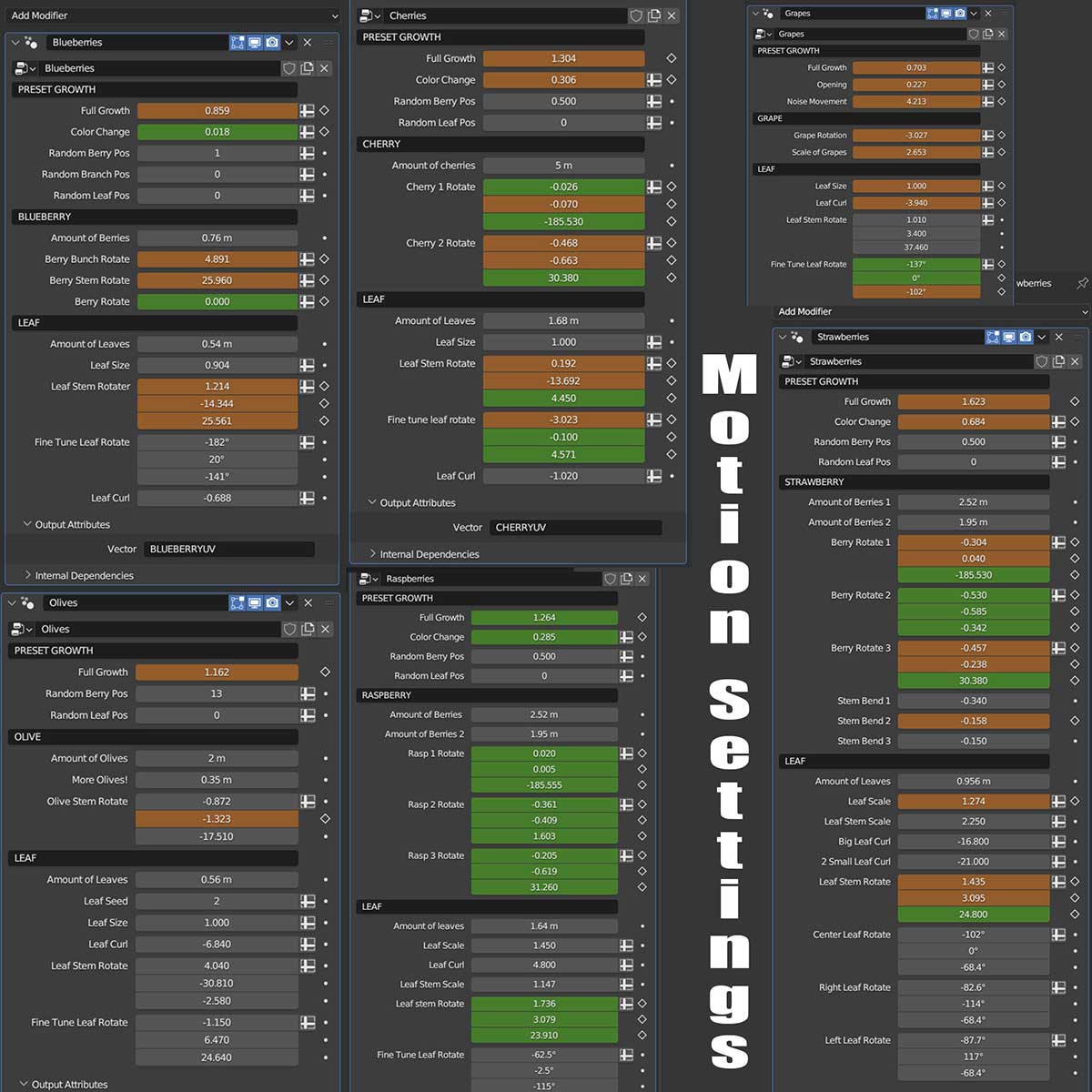 Blender高质量葡萄草莓樱桃蓝莓水果生长动画资产预设 Growing Fruits – Geo Nodes Curve Asset Pack
