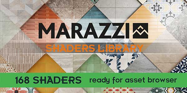 Blender高质量室内瓷砖石材瓷砖水泥砖材质资产预设 Marazzi Shaders Library-Tiles Stone Ceramic-Asset Browser