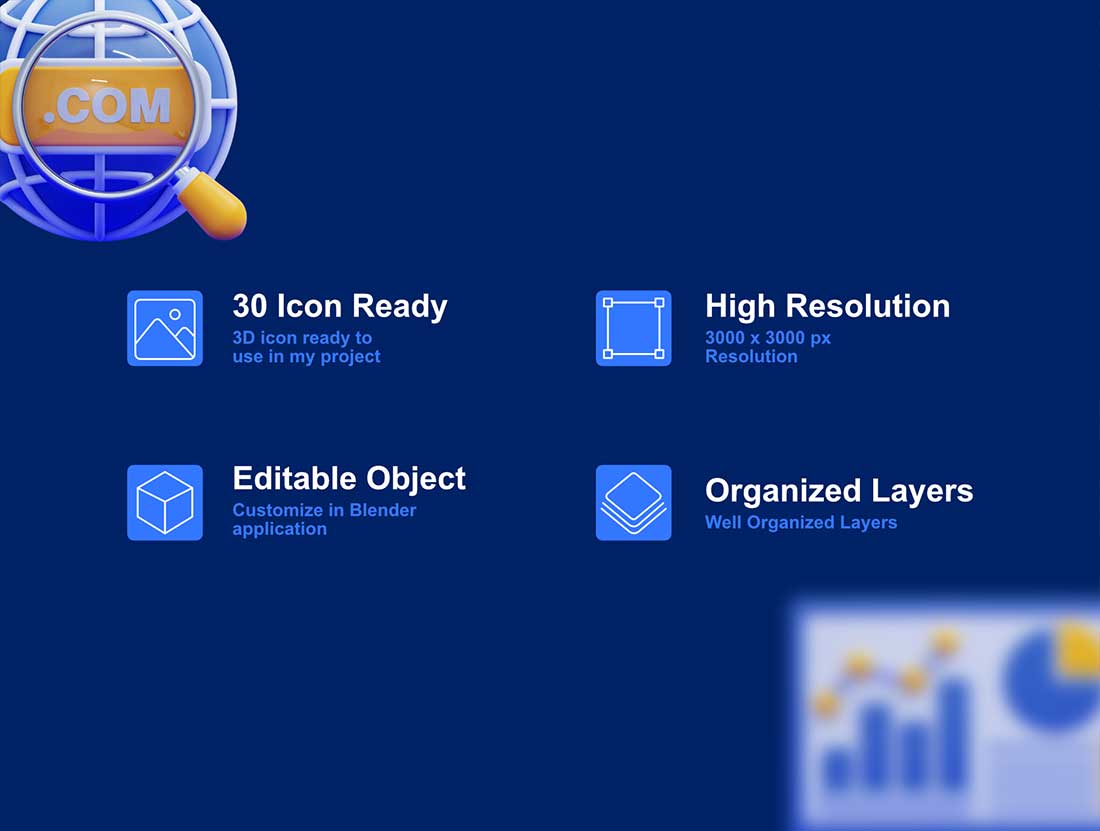 30个独特的网站主题3D图标模型素材(FBX,OBJ,PNG) 30 Unique Website 3D Icon Pack with High Resolution