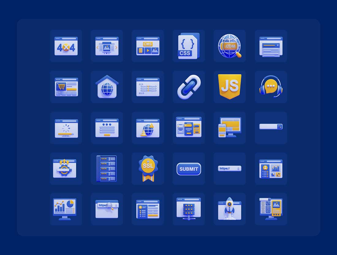 30个独特的网站主题3D图标模型素材(FBX,OBJ,PNG) 30 Unique Website 3D Icon Pack with High Resolution
