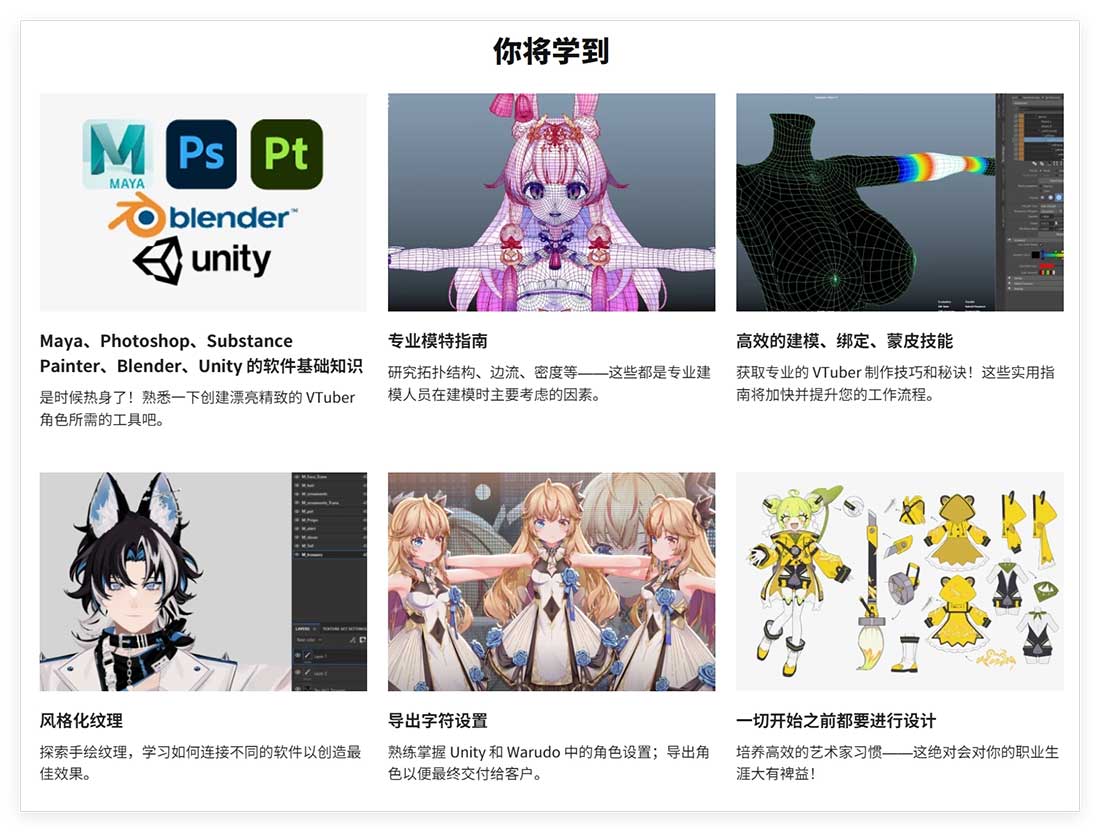 Maya+Blender+Unity二次元虚拟主播VTuber动漫3D角色建模绑定动画教程