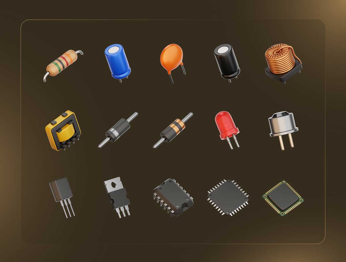 30个Blebder高质量电子元件3D模型素材(Blender,PNG) 30 Electronic Components 3D Icon Set