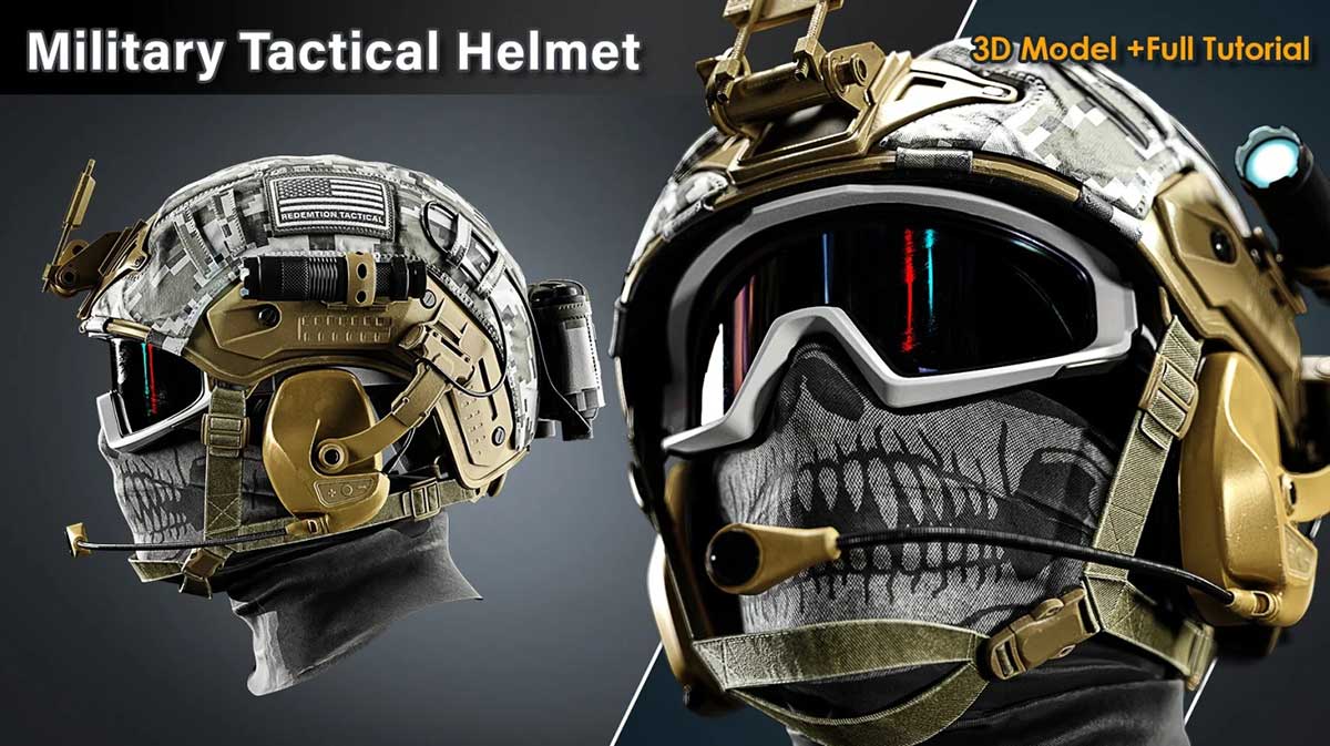 3组军事装备头盔军靴背包游戏资产制作教程+3D模型资源 Artstation – Military Equipment Masterclass Bundle