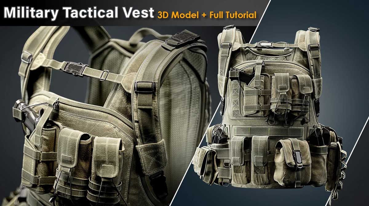 3组军事装备头盔军靴背包游戏资产制作教程+3D模型资源 Artstation – Military Equipment Masterclass Bundle