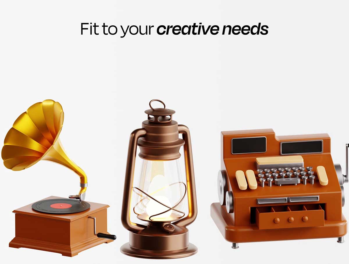 25个精美的复古物品3D图标模型素材(Blender,FBX,OBJ,PNG) Vintage Object 3D Icon Set