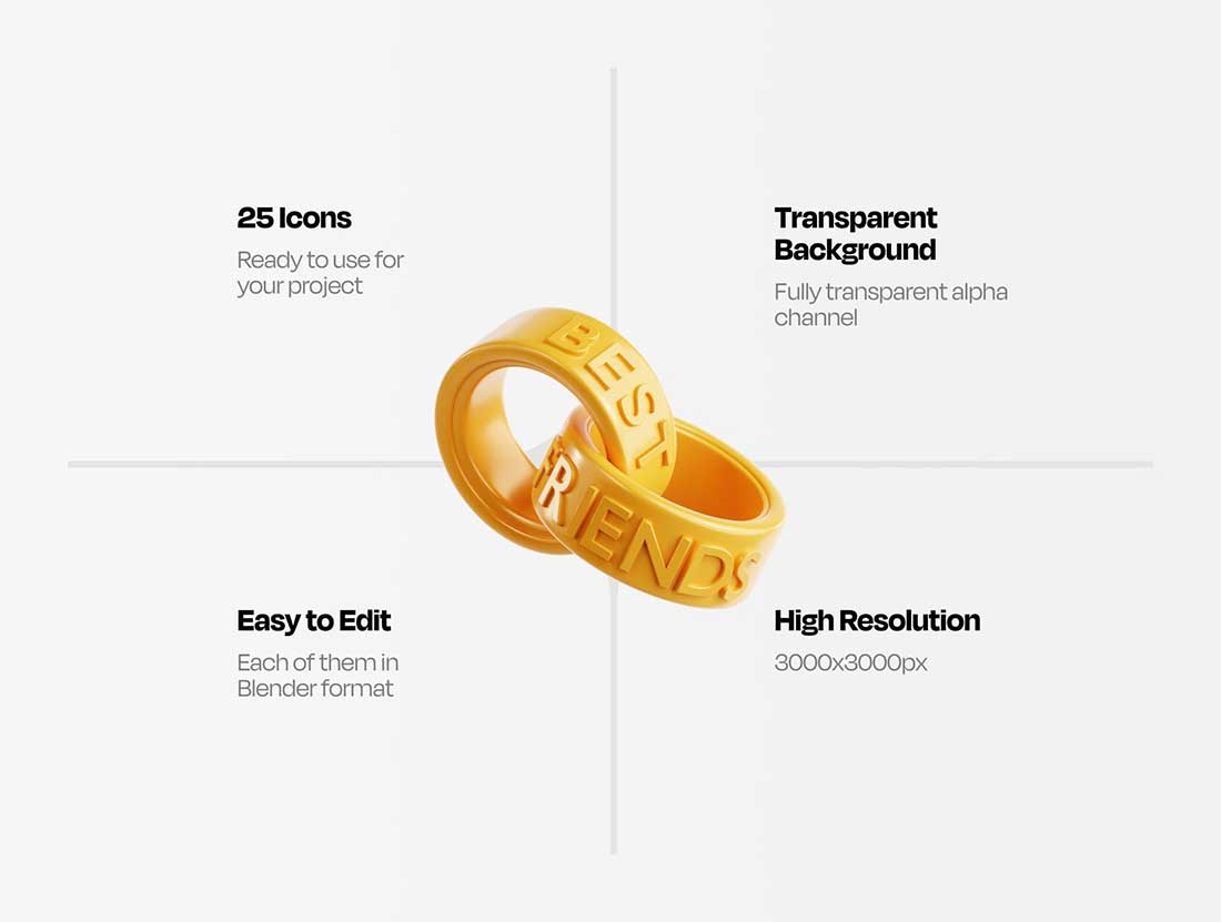 25个精美的卡通人物角色3D图标模型素材(Blender,FBX,OBJ,PNG) Best Friend 3D Icon Set