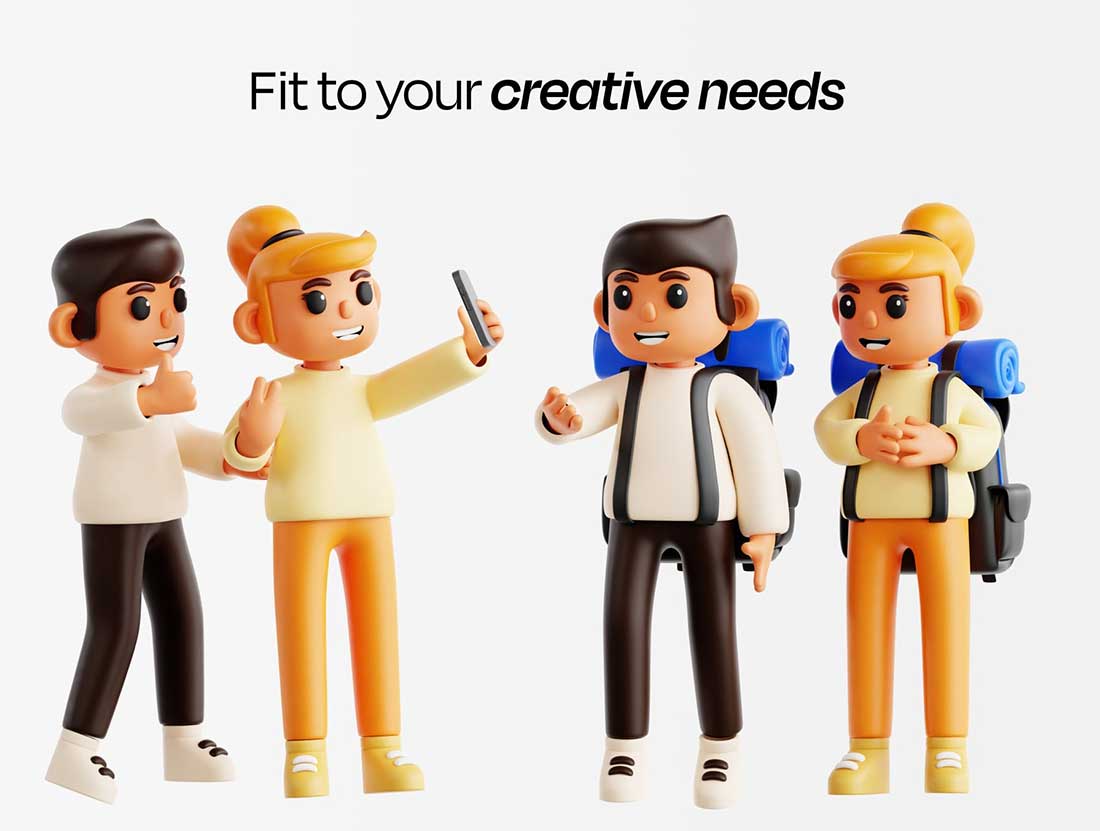 25个精美的卡通人物角色3D图标模型素材(Blender,FBX,OBJ,PNG) Best Friend 3D Icon Set