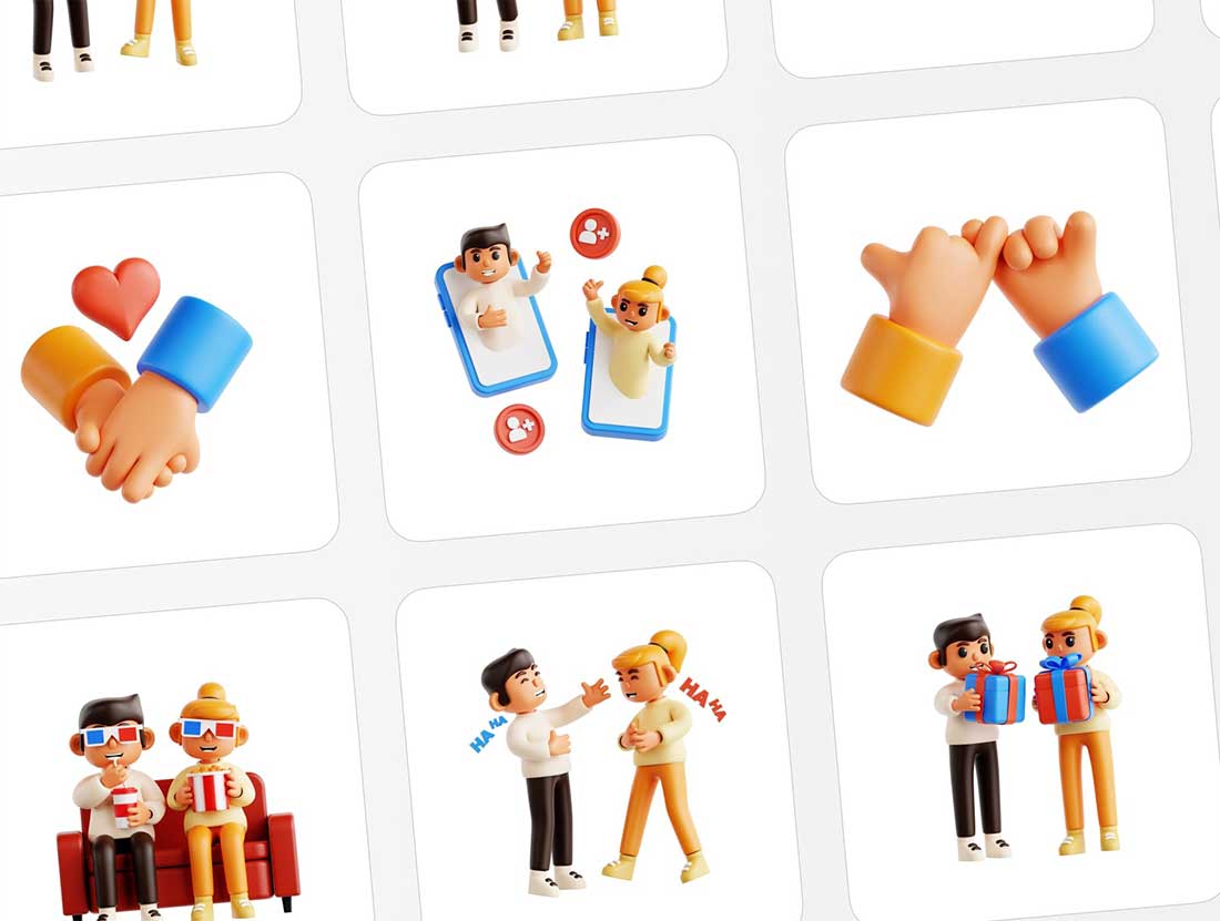 25个精美的卡通人物角色3D图标模型素材(Blender,FBX,OBJ,PNG) Best Friend 3D Icon Set