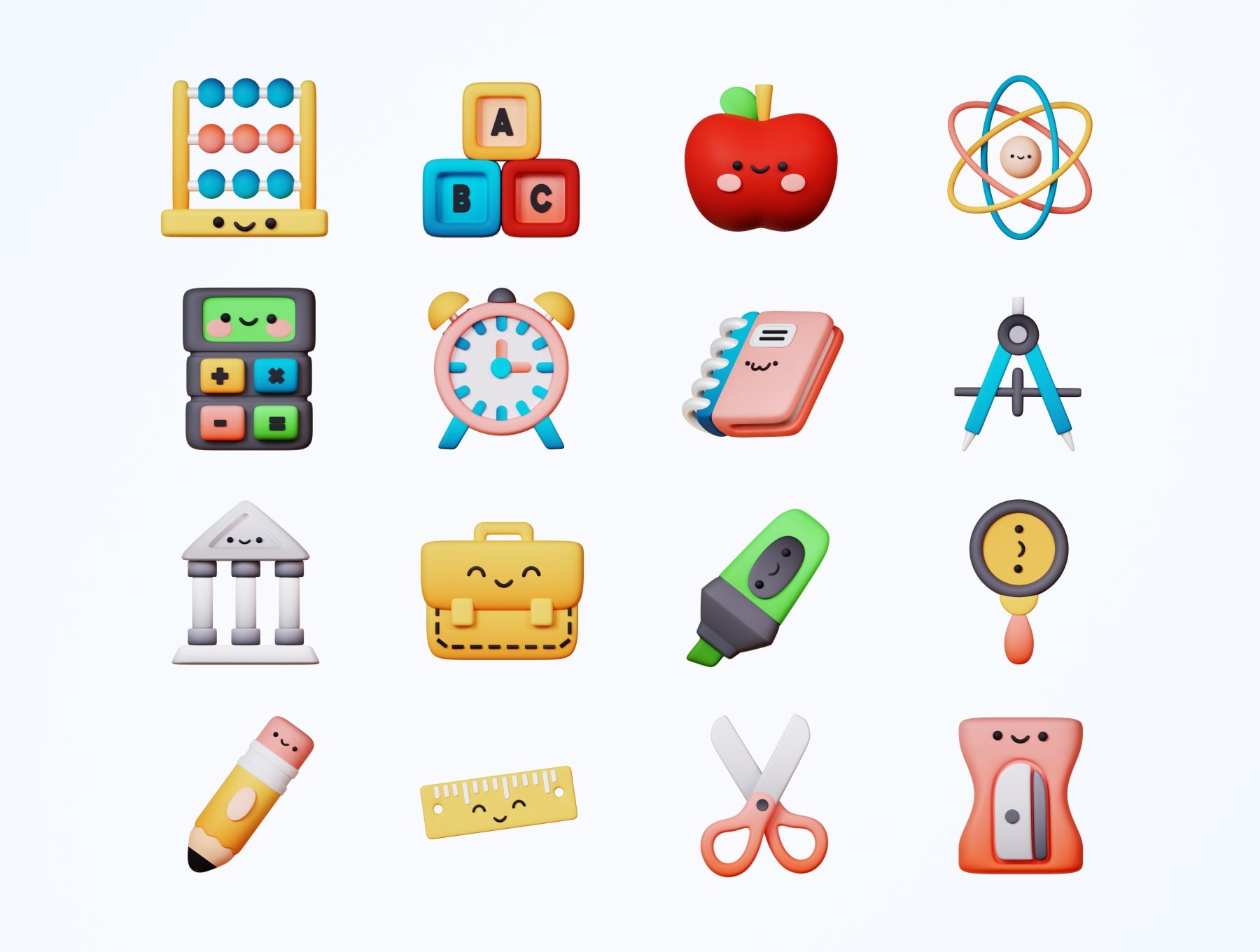 32个Blender可爱卡通学校校园相关3D图标模型素材(Blender,PNG) 3D Cute School Icons