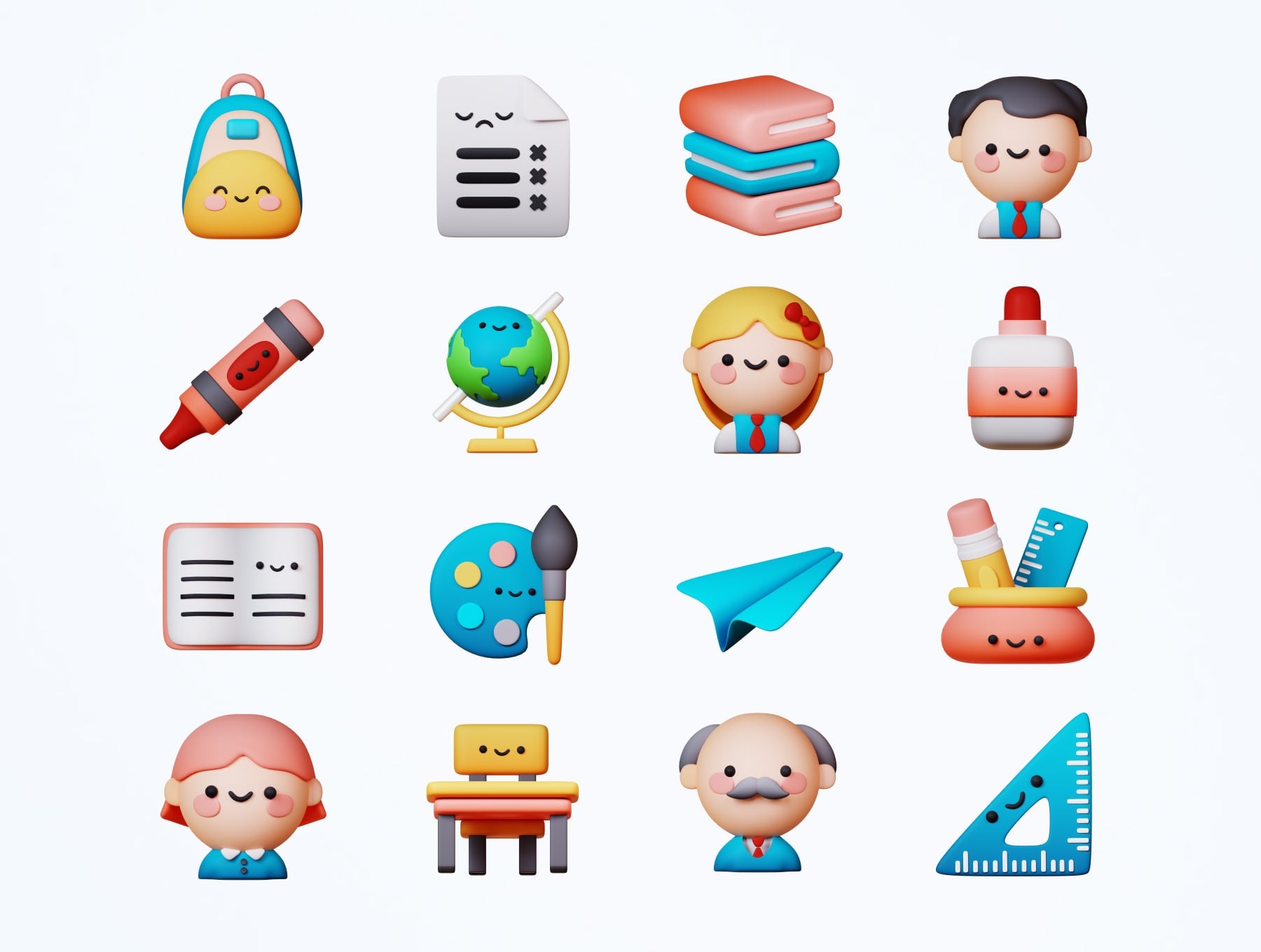 32个Blender可爱卡通学校校园相关3D图标模型素材(Blender,PNG) 3D Cute School Icons