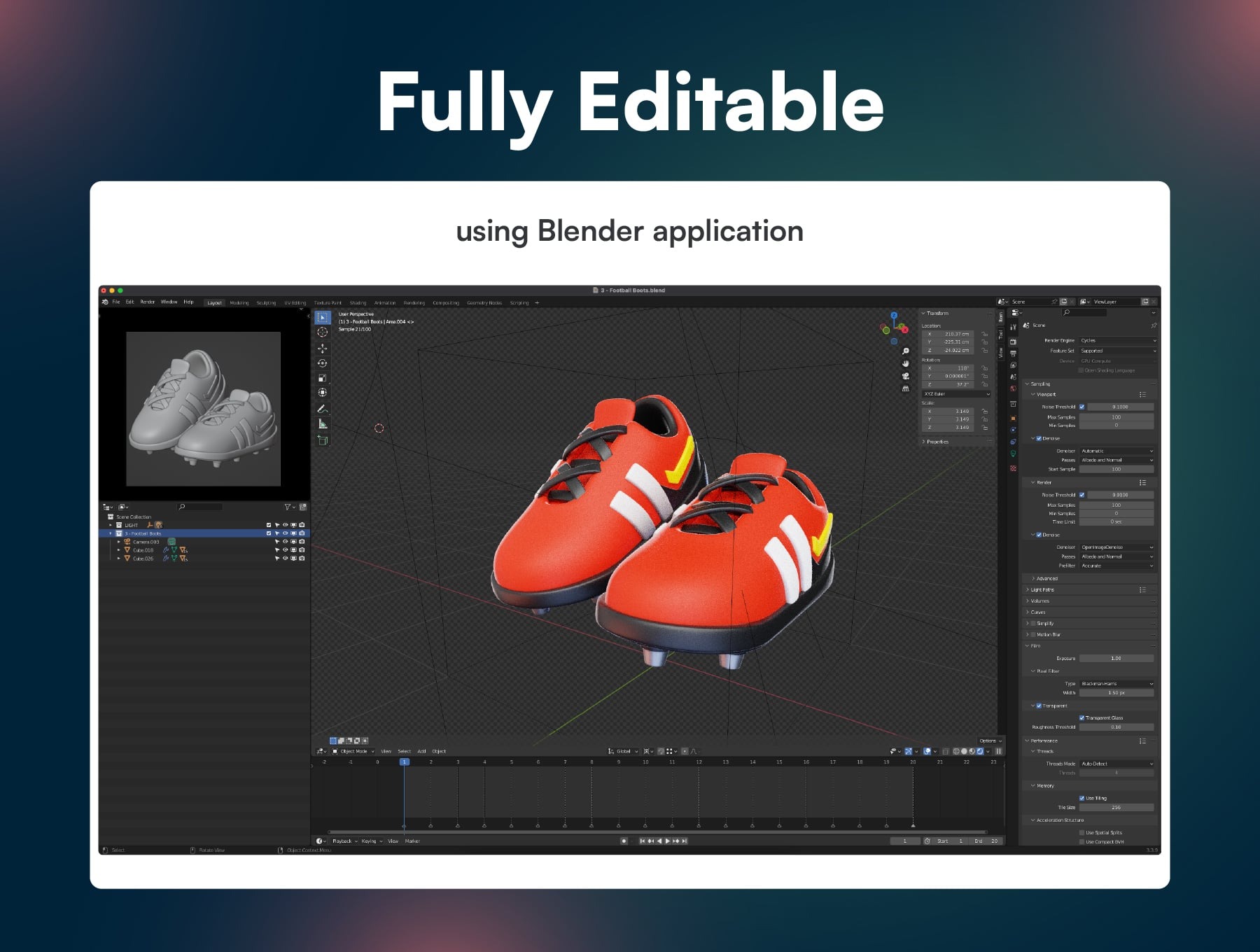 20个高质量卡通足球球鞋球衣相关3D图标模型素材(Blender,FBX,IBH,PNG) 20 Football 3D Icon Set