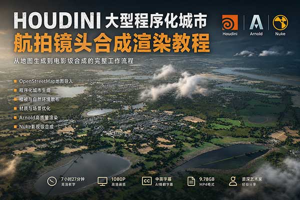 Houdini程序化城市航拍镜头影视级合成渲染教程(中英文字幕) The Gnomon Workshop – Creating a Large-Scale Aerial Shot