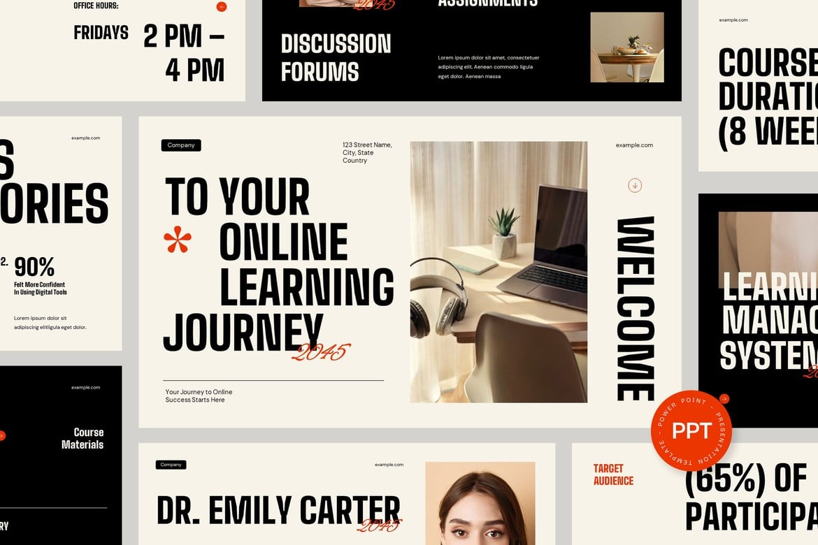 时尚风在线课程教育课件幻灯片ppt模板素材 Online Course Education Powerpoint Template
