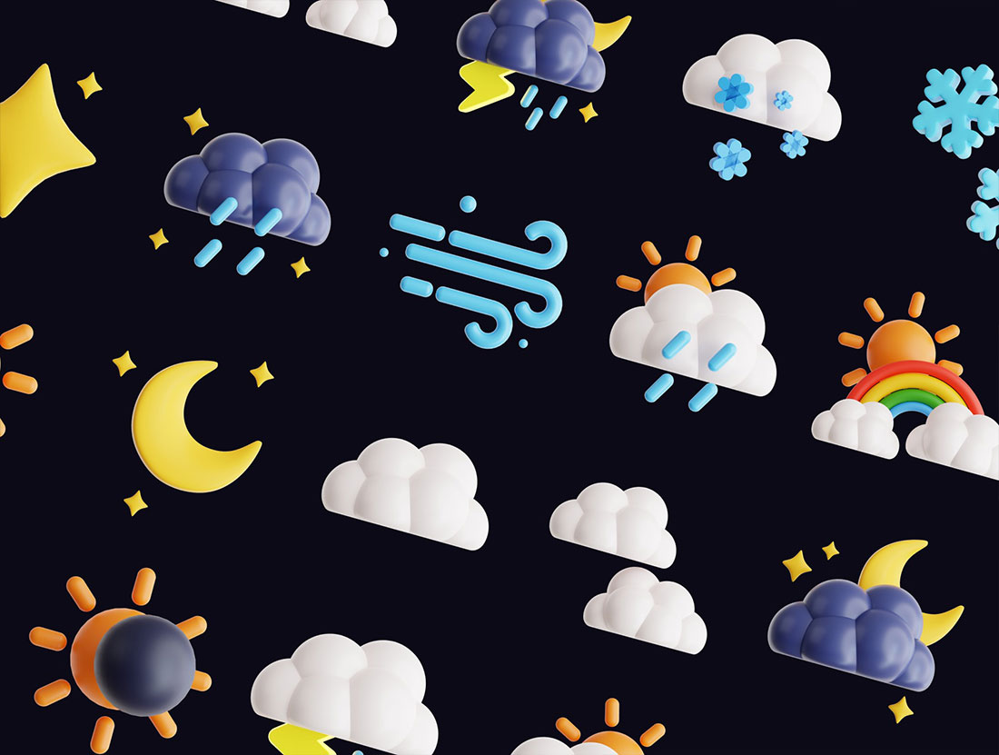 20款卡通天气3D图标模型素材下载(Blender,FBX,OBJ,PNG) 20 Perfect 3D Weather Icon Pack