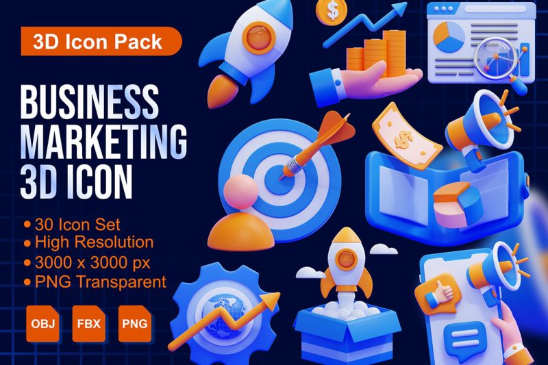 30个高品质商业营销3D图标模型素材 Business Marketing 3D Icons Packs