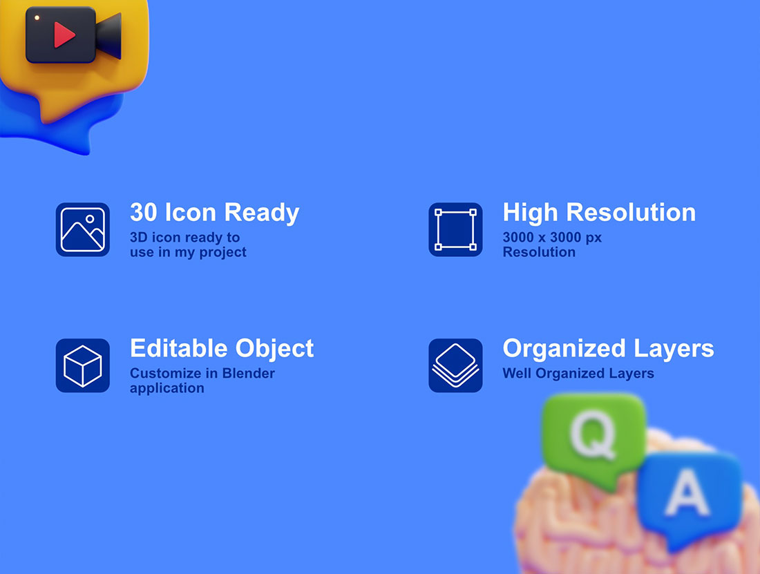 30个独特的在线教育3D图标模型素材(FBX,OBJ,PNG) Online Education 3D Icons Packs