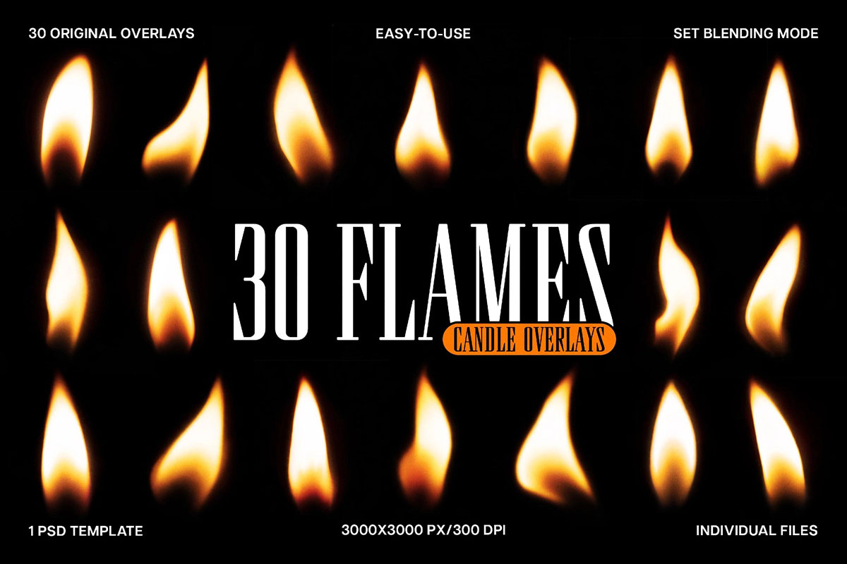 30种真实蜡烛火焰火苗燃烧叠加素材 30 Flame Overlays