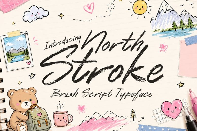 现代创意海报包装设计手写英文字体素材 North Stroke Handcrafted Brush Typeface