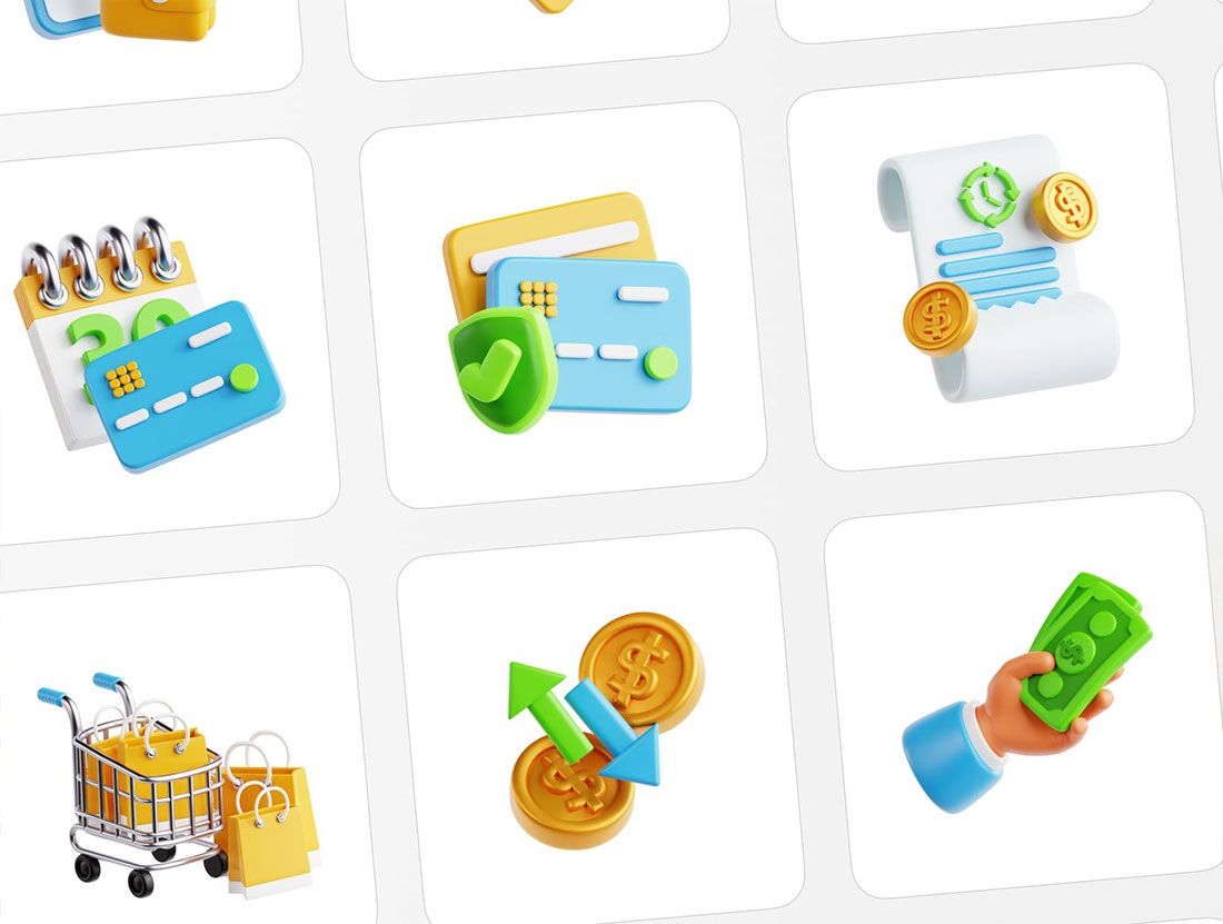 25个精美的在线支付主题3D图标模型素材(Blender,FBX,OBJ,PNG) Online Payment 3D Icon Set