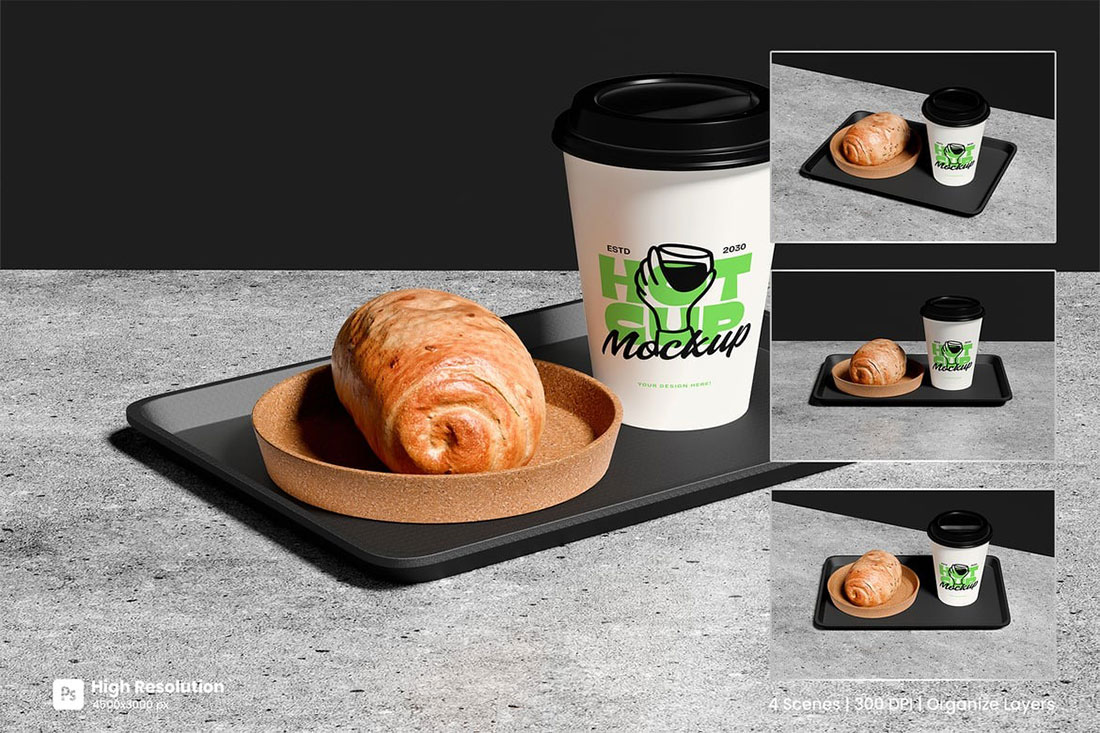 4款咖啡饮料杯子设计展示效果PSD样机素材 Cup Mockup