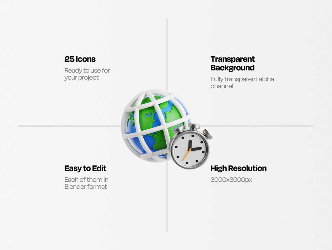 25个精美的远程办公主题图标3D模型素材(Blender,FBX,OBJ,PNG) Remote Work 3D Icon Pack