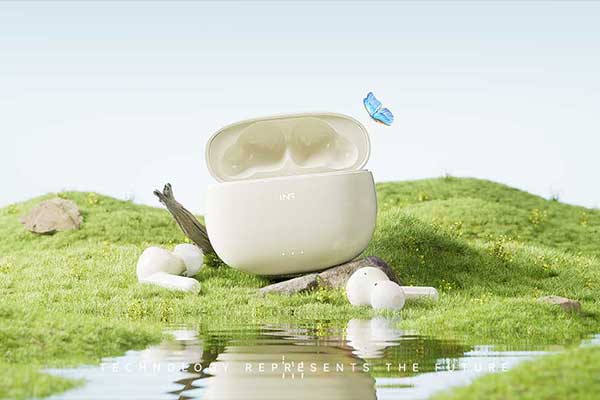 C4D蓝牙耳机3C产品草地场景OC渲染工程蓝牙耳机C4D模型